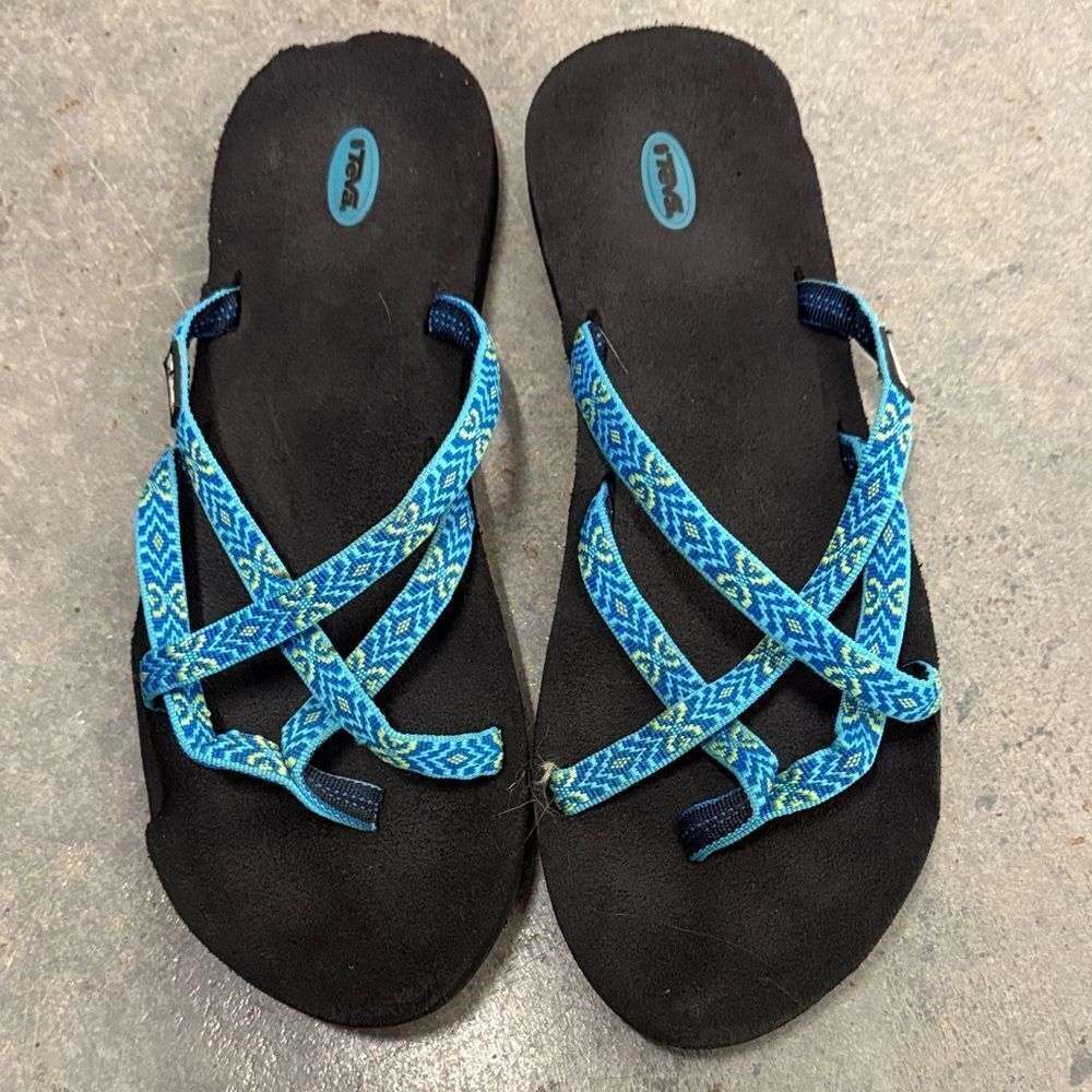 Teva Black Sandals with Blue and Green Straps